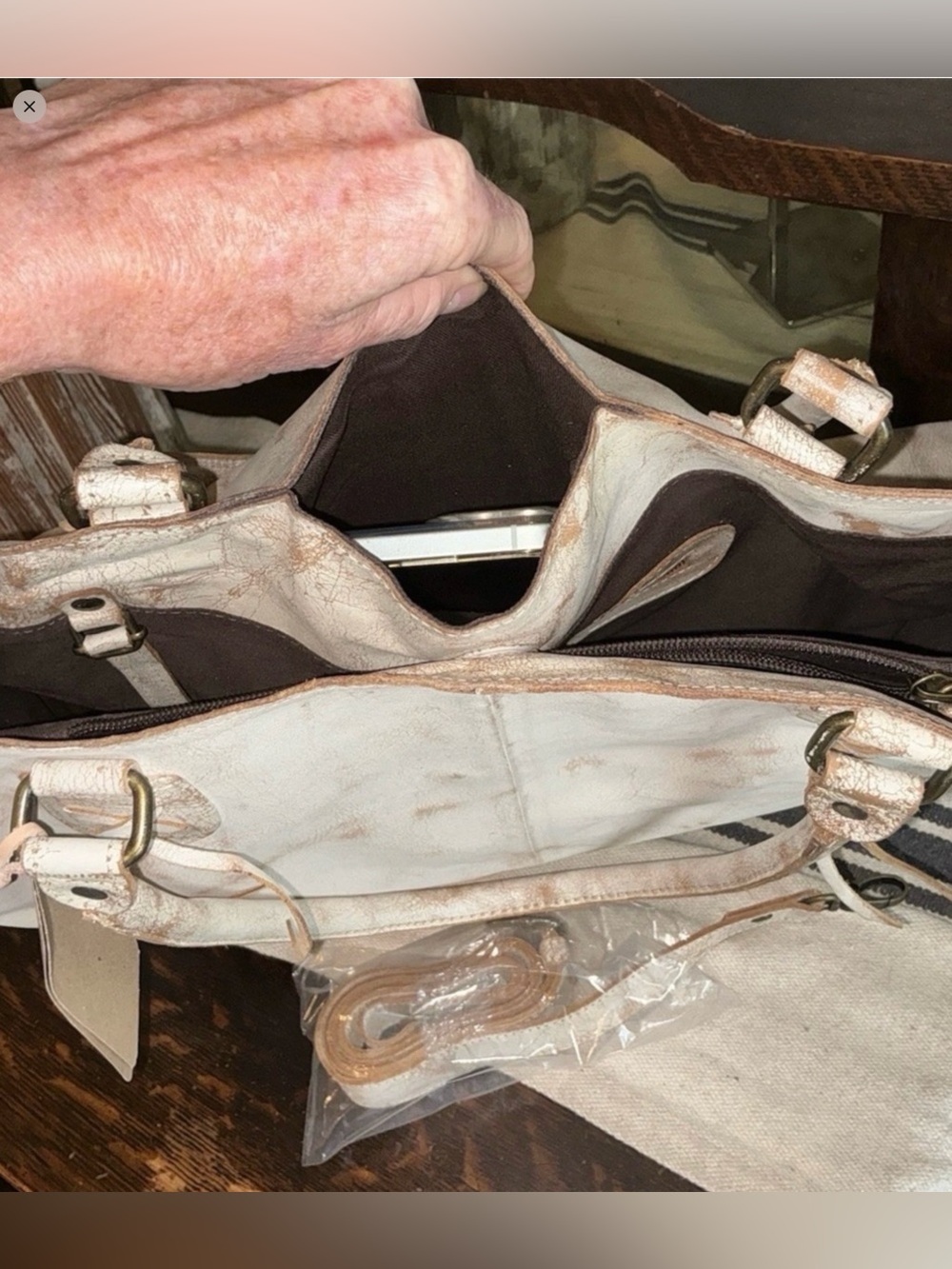 BED|STU Rockaway  Cream & Tan Tie-Dye Leather Tote with Top Handles - Picture 14 of 16